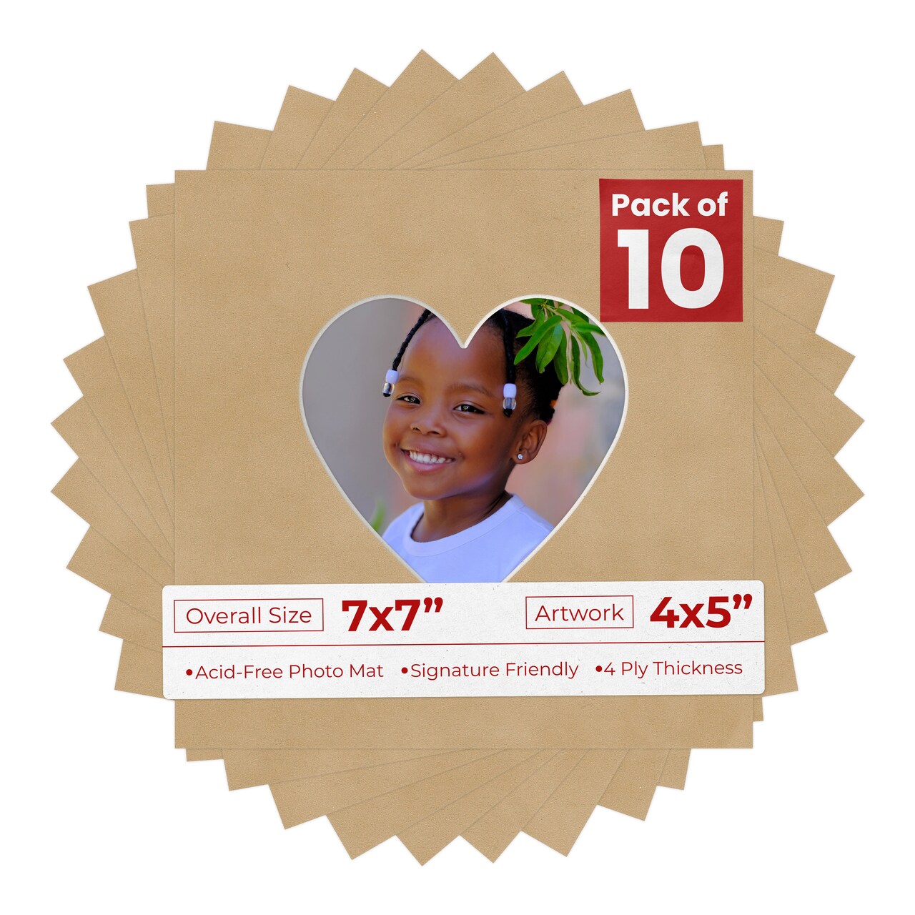 Beige Suede Mat Board for 7x7 Frames - Heart Opening for 4x5 Photos
